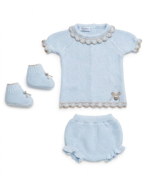 GIRLS KNITTED BLOUSE AND BLOOMER COMBINED WITH BEIGE WAVES  3P SET