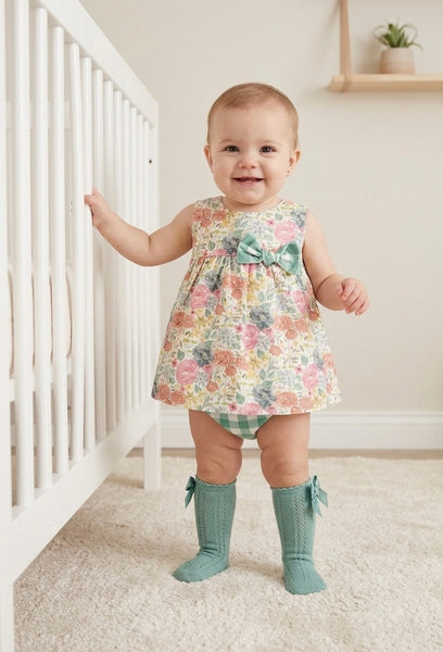 GIRLS FLORAL VICHY DRESS WITH BLOOMER 2P