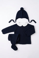 DARK BLUE NEWBORN CENTRAL CABLE AND COLLAR 3P SET