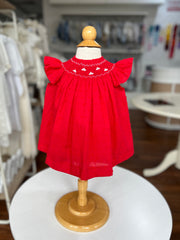 BABY RED PLUMETI SMOCKED SHORT DRESS WITH BLOOMER