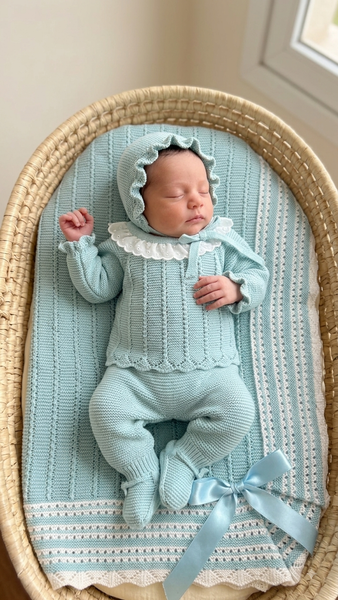 BABY OPEWORK WAVES BLANKET BLANKET AND NEWBORN 4P SET