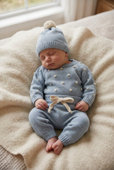 DUSTY BLUE NEWBORN COLOURED BOBBLE 3P SET