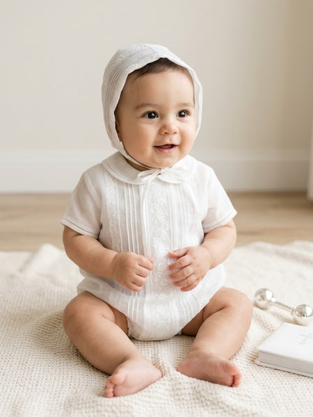 CHRISTENING WHITE ROMPER WITH BONNET