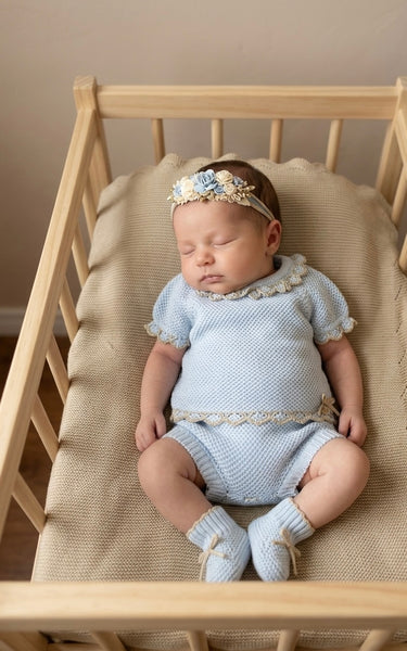 GIRLS KNITTED BLOUSE AND BLOOMER COMBINED WITH BEIGE WAVES  3P SET
