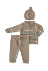 TAN NEWBORN STRIPES AND KNIT COLLAR 3P SET