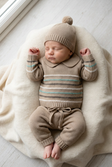 TAN NEWBORN STRIPES AND KNIT COLLAR 3P SET