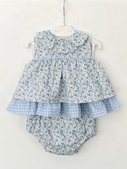 GIRL FLORAL AND RUFFLE PLAID SHORT DRESS SET MALDIVAS