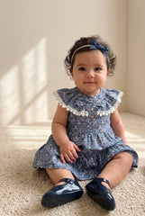 BABY BLUE FLOWERS RUFFLE COLLAR DRESS