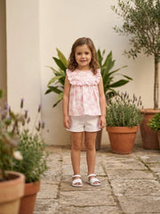 GIRLS CHERRY BLOSSOM BLOUSE AND SHORT 2P SET