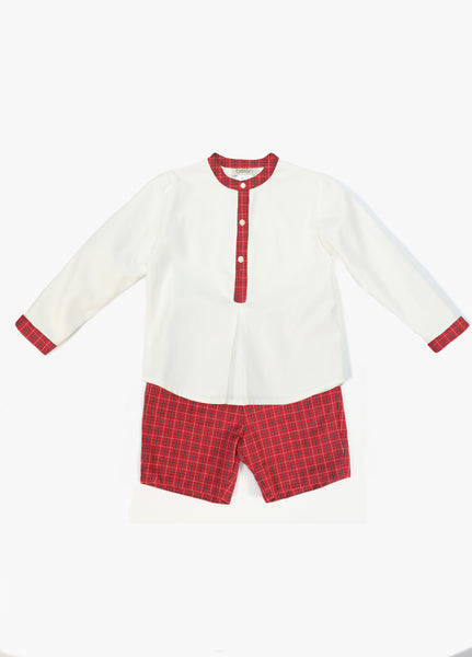 BOYS WHITE RED SHIRT AND SHORT SET