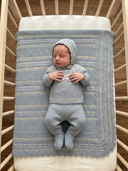BABY FRILLS KNIT BOW BLANKET AND NEWBORN 4P SET