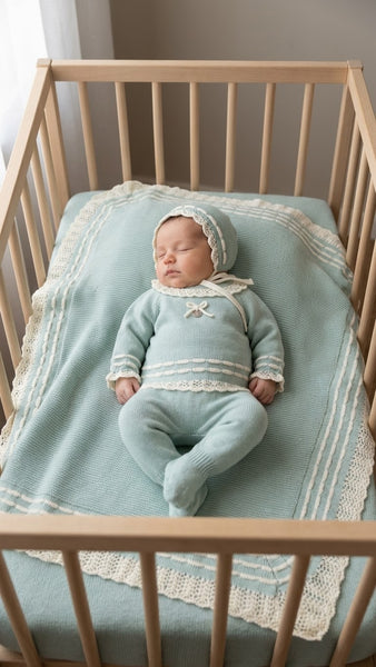 BABY PLEAT AND A RUFFLE BLANKET AND NEWBORN 4P SET