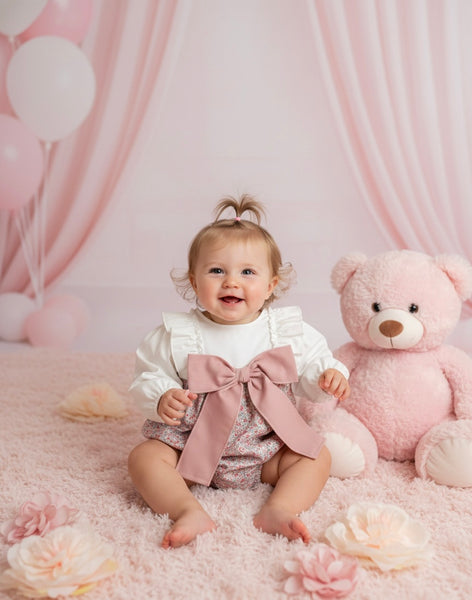 Pelele floral para niña con lazo