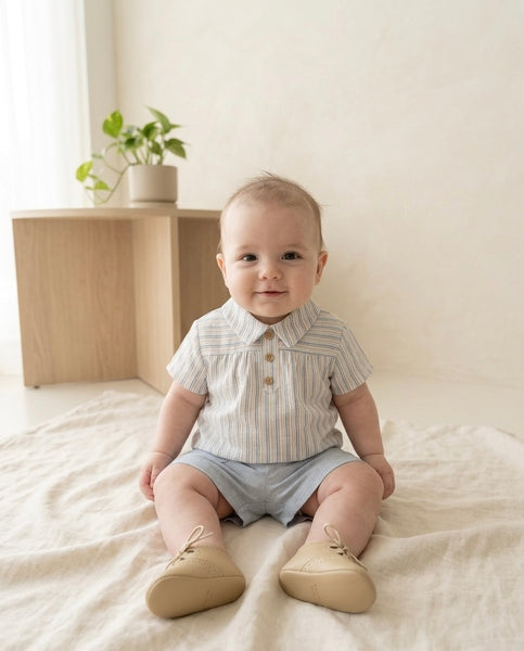 BOYS LINEN SHORT AND SHIRT WITH COLLAR 2P DECORACION