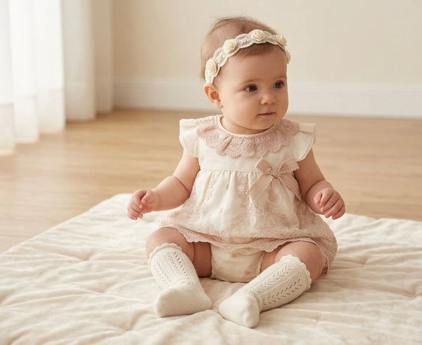 BABY PINK LACE AND BOW DETAIL SHORT DRESS 2P