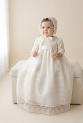 Traditional baptism ivory gown long sleeve ribbon