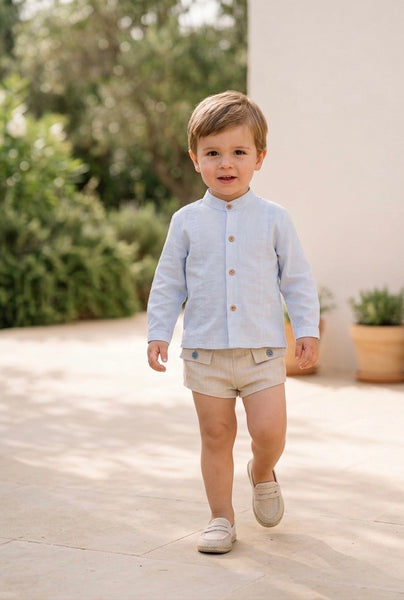 BOYS LINEN SHORT AND THIN STRIPED SHIRT 2P CRISTAL