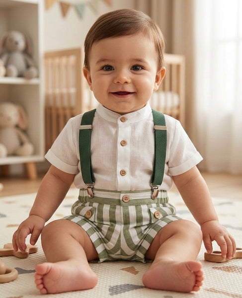 BABY WIDE STRIPED WITH SUSPENDRES SHORT SET TROVADOR