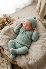 LIGHT GREEN NEWBORN CENTRAL CABLE AND COLLAR 3P SET