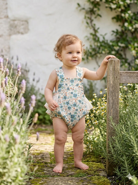 GIRLS FLORAL AND RUFFLE ROMPER