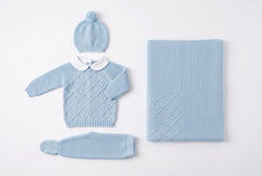 DUSTY BLUE BABY DIAMOND DESIGN BLANKET AND NEWBORN 4P SET
