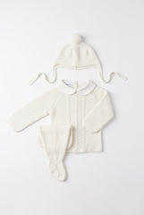 IVORY NEWBORN CENTRAL CABLE AND COLLAR 3P SET
