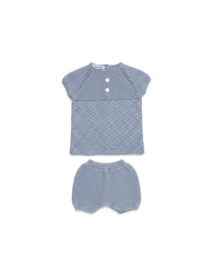 BABY RHOMBUS BUTTONS KNITTED SHIRT AND SHORT 2P SET
