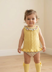 GIRLS KNITTED BLOUSE FLORAL RUFFLE COLLAR WITH BLOOMER 2P SET
