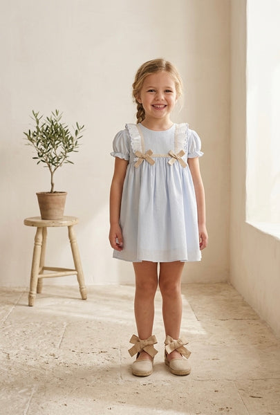 GIRLS STRIPED PUFF SLEEVE DRESS CRISTAL