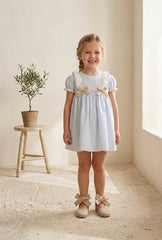 GIRLS STRIPED PUFF SLEEVE DRESS CRISTAL