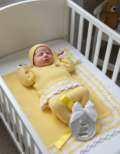 BABY WHITE STRIPED AND DIAMOND NEWBORN AND BLANKET SET