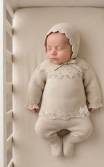NEWBORN KNIT DOTS AND LACE BOW 3P SET