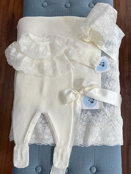 NEWBORN KNIT ONESIE IVORY LUXURY 3P SET