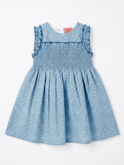 GIRLS FLORAL AND SMOCKED BLUE DRESS SUELTAS
