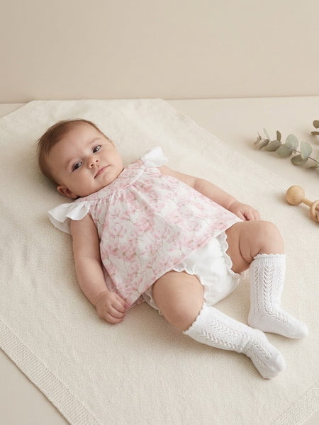 GIRLS CHERRY BLOSSOM SHORT DRESS AND BLOOMER 2P SET