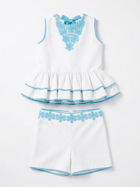 TURQUOISE FLOWER SHORT SET