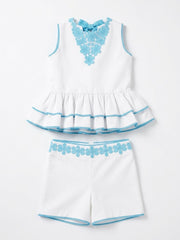TURQUOISE FLOWER SHORT SET