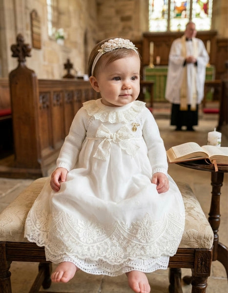 FALDÓN DE BEBÉ ELEGANTE DE ENCAJE CON LAZO 2P