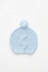 LIGHT BLUE BABY KNITTED POM POM BONNET