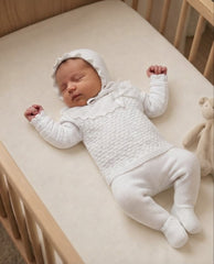 WHITE NEWBORN GATHERED AND LACE TRIMMED 3P SET