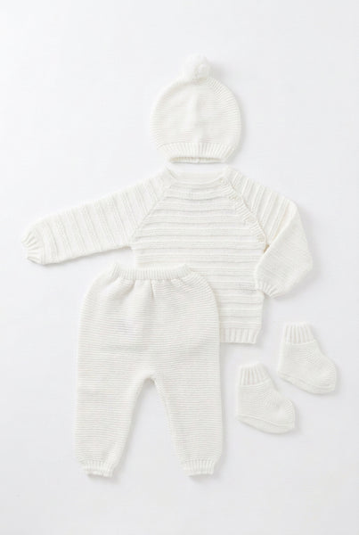 WHITE NEWBORN STRIPES WITH BOOTIES 4P SET
