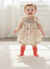 GIRLS FLORAL PRINT SMOCKED DRESS
