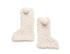SQUARED WITH POMPONS KNITTED BOOTS
