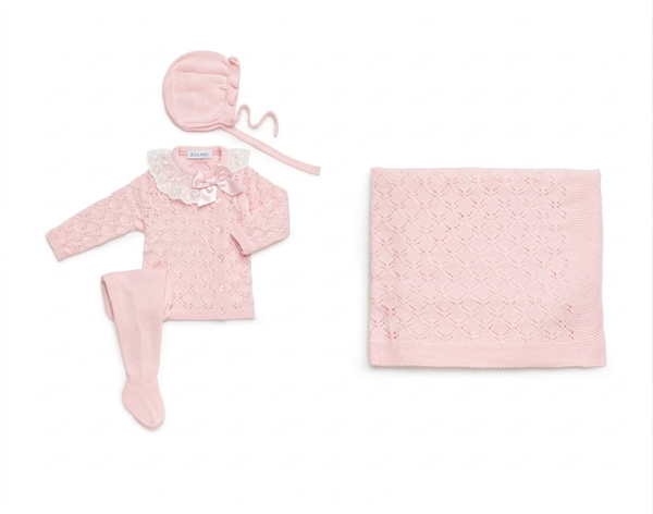 BABY RHOMBUS OPENWORK BLANKET AND NEWBORN 4P SET