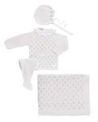 BABY OPENWORK BLANKET AND WHITE COLLAR NEWBORN 4P SET