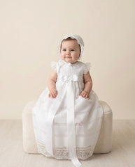 Traditional baptism white gown sleeveless and lace 2p