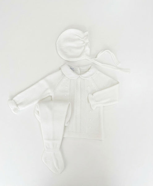WHITE NEWBORN BOBBLES AND COLLAR 3P SET