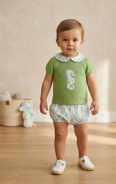 BOYS SEAHORSES KNITTED SHIRT AND SHORT 2P SET
