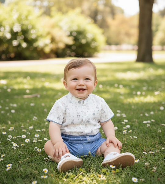 CONJUNTO SHORT CON ESTAMPADO DE PLUMETI Y CONEJITO PARA BEBÉ NIÑO