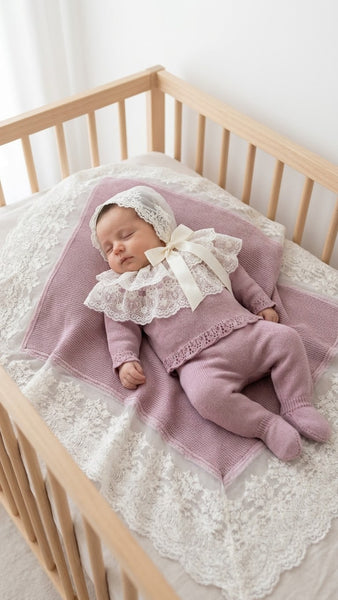 NEWBORN DUSTY PURPLE DOUBLE LACE COLLAR KNIT LUXURY 4P SET